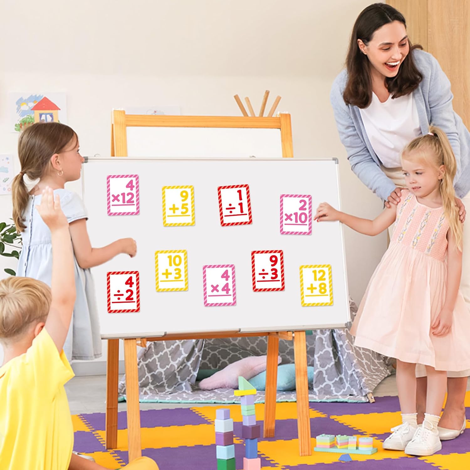 Math Flash Cards Set of 5 Addition Subtraction Division Multiplication Make 10 Games 276 Math Learning Double-Sided Flashcards with 5 Rings 2 Quick Answer Bells for Kids Kindergarten 1st 2nd 3rd Grade - Image 5