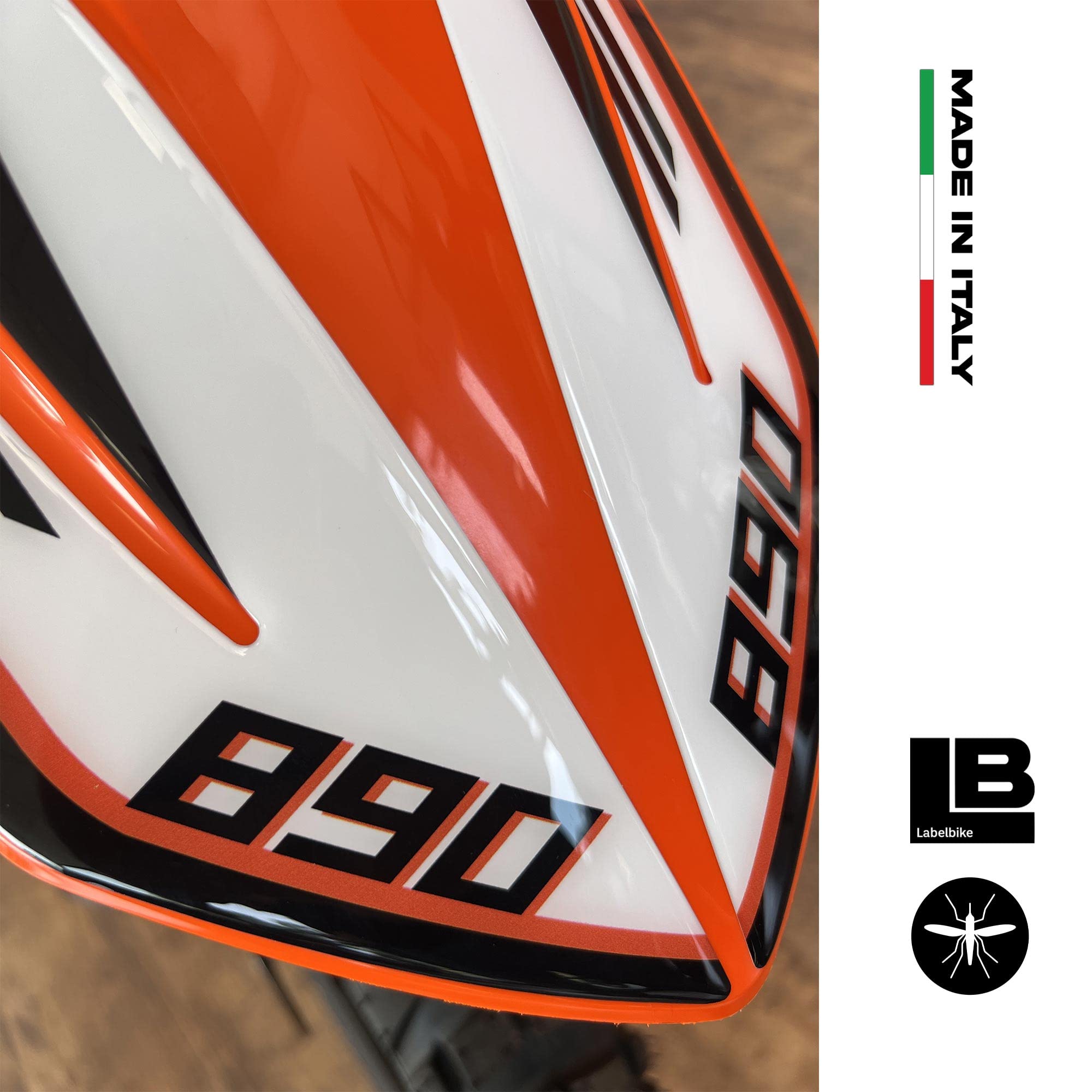Adesivi Resina 3D Labelbike Per Parafango Anteriore KTM 1090 Adventure S/T - Simil Carbonio E Arancione - 3