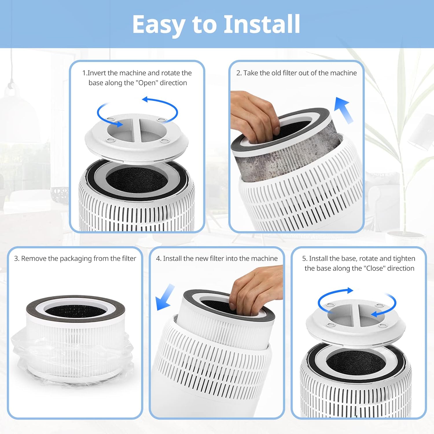 2 Pack H13 True HEPA Replacement Filter Compatible with Afloia Fillo/Halo/Mooka Allo Air Purifier, 3-in-1 Pre-Filter, H13 True HEPA, and Activated Carbon