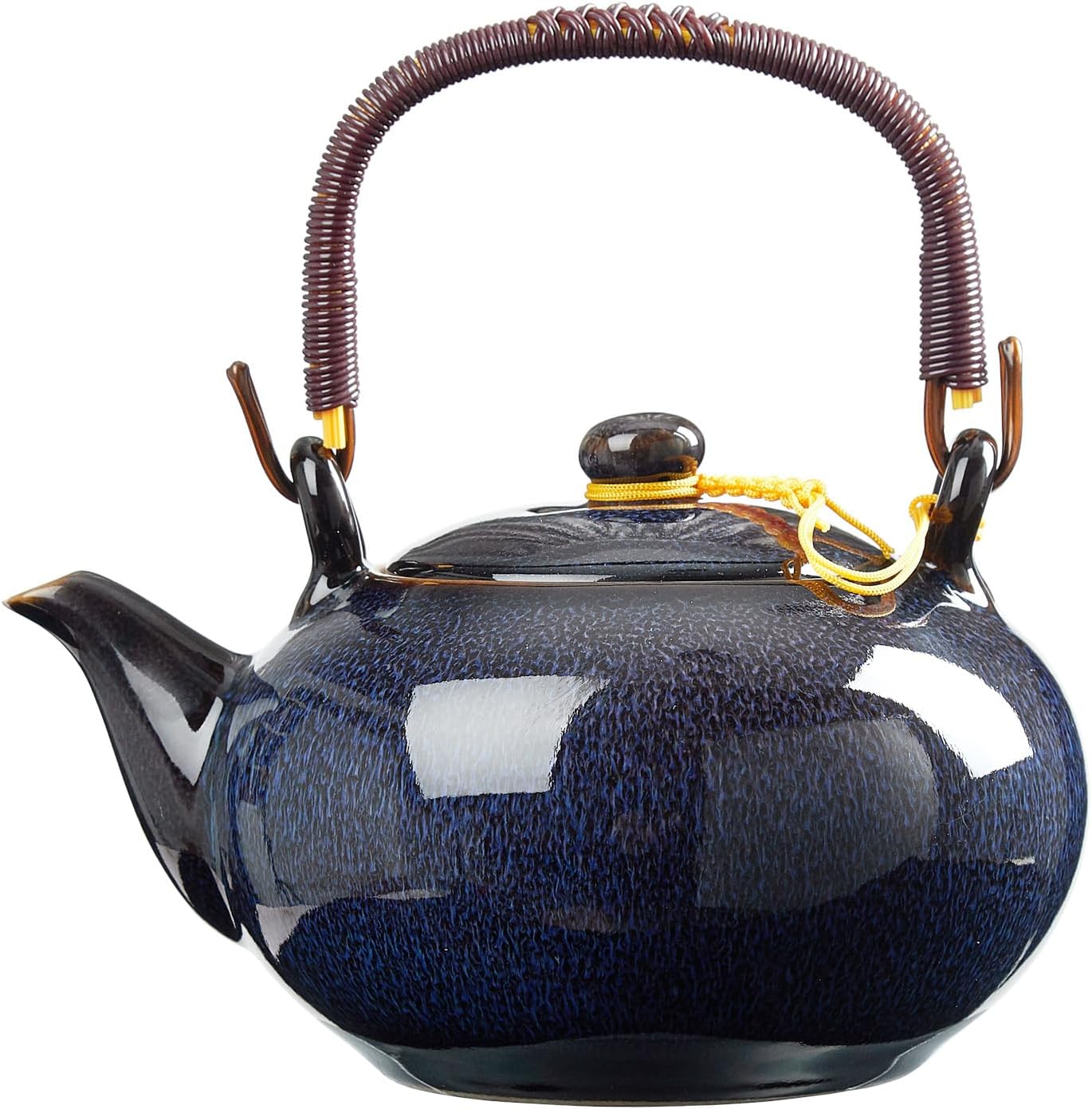 DUJUSTJapanese Tea Pot, Kiln Altered Glaze Porcelain TeaPot with Stainless Infuser, Unique Chinese Teapot for Adults/Tea Lovers/Women/Men, Dark Blue