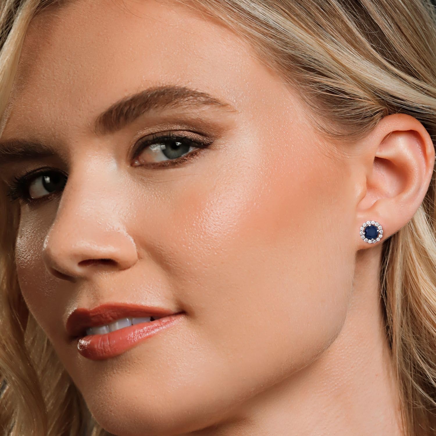 Gem Stone King 925 Sterling Silver 6MM Round Gemstone Birthstone and White Moissanite Removable Jacket Stud Halo Earrings For Women