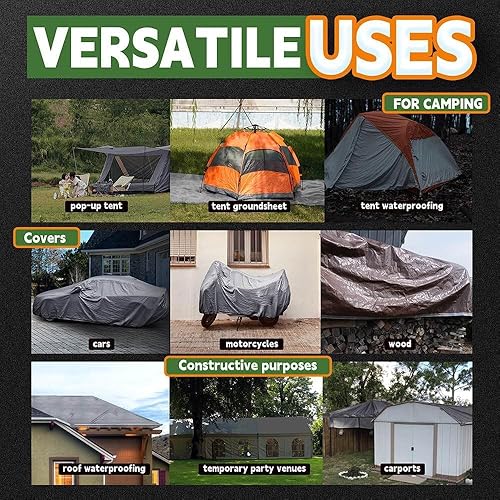 Miniatura 34 de RAINDEWAY Lonas de 7 x 7 pies (paquete de 2) – 5.5 mil, cubierta de lona de polietileno impermeable multiusos con ojales de metal y bordes