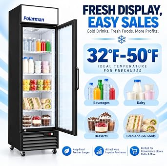 Commercial Merchandiser Refrigerator with Glass Door, 7.5 Cu. Ft Display Refrigerator Upright Beverage Cooler with LED Light,21 Small Drink fridge for Restaurant,Shop