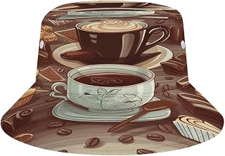 Oversize Bucket Hat for Women Men Coffee and Sweets Sugar Chocolate Print Packable Travel Sun Hat Unisex Bucket Hats Summer Outdoor Cap for Beach, Golf, Fishing