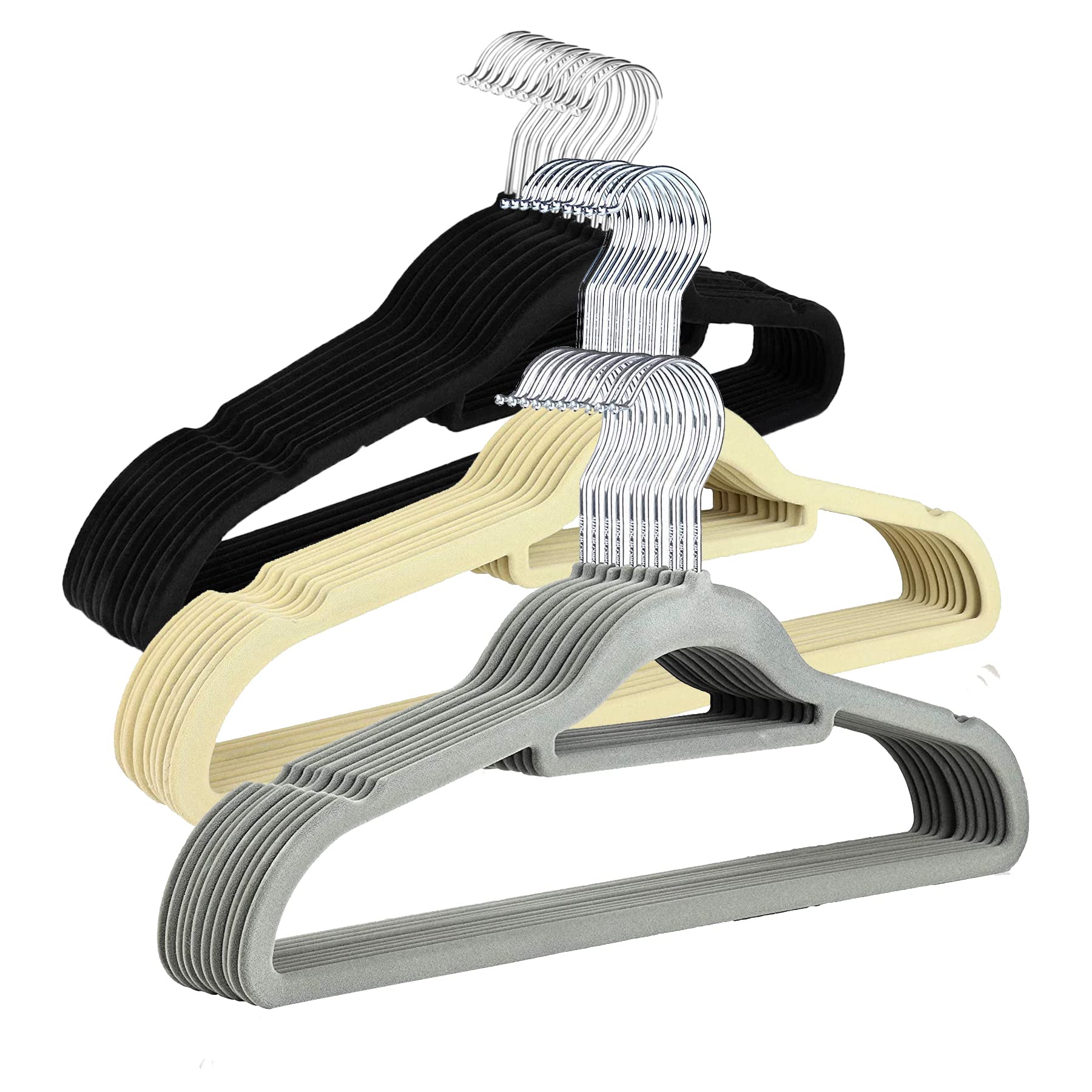Arabest Non-slip Velvet Hangers, 30 Pcs Ultra Thin Space Saving Design Coat Hanger, Velvet Shirt Clothes Hangers with 360 Degree Swivel Hook for Coats, Jackets (3 Colors)