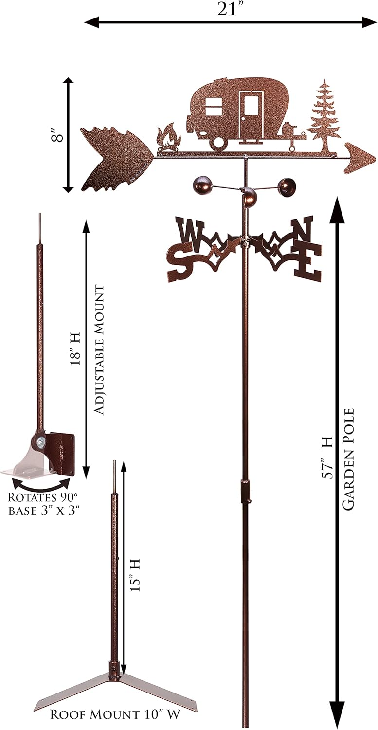 SWEN Products Happy Camper Camp Weathervanes (Garden Stake Included)