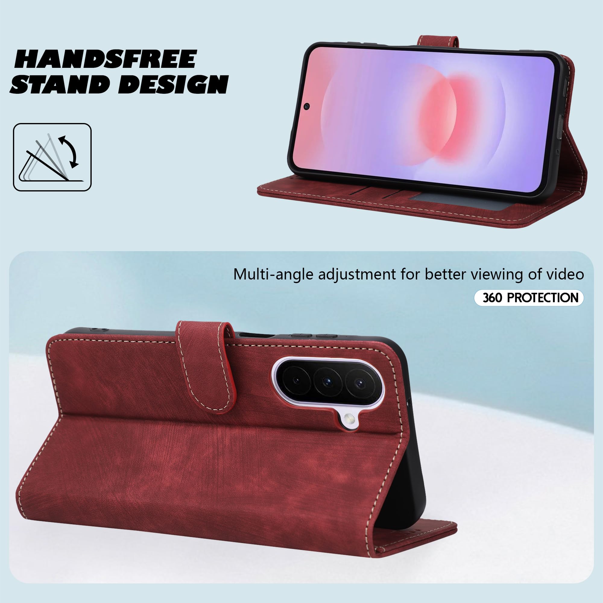 Etui ze skóry PU na Samsung Galaxy A27 5G (6,7"), etui na telefon z przegródką na karty, funkcją podpórki i zamknięciem magnetycznym - czerwone