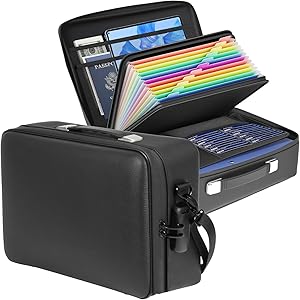 Fireproof Document Box with Combination Lock Security Belt, Hard Case Fire Water Resistant Safe for Documents, Certificates, Laptops, Passports