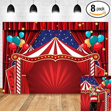 Red Curtain Stars Photography Backdrop Newborn Baby Shower Supplies Vinyl 7x5ft Big Top Circus Carnival Themed Birthday Party Photo Background Children Photo Booths Banner Decorations Cake Table
