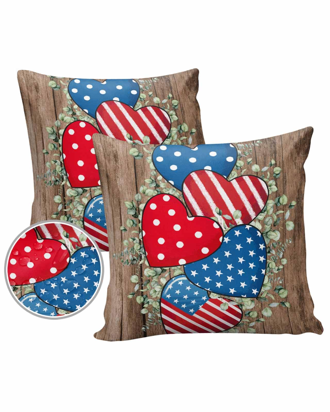 Star Stripe Flag Outdoor Pillow Cover 16x16 Inch Cushion Sham Case,Waterproof Decorative Square Throw Pillowcase for Outside Garden Patio Couch Chair Tent Eucalyptus Leaves Love Heart Wooden Brown