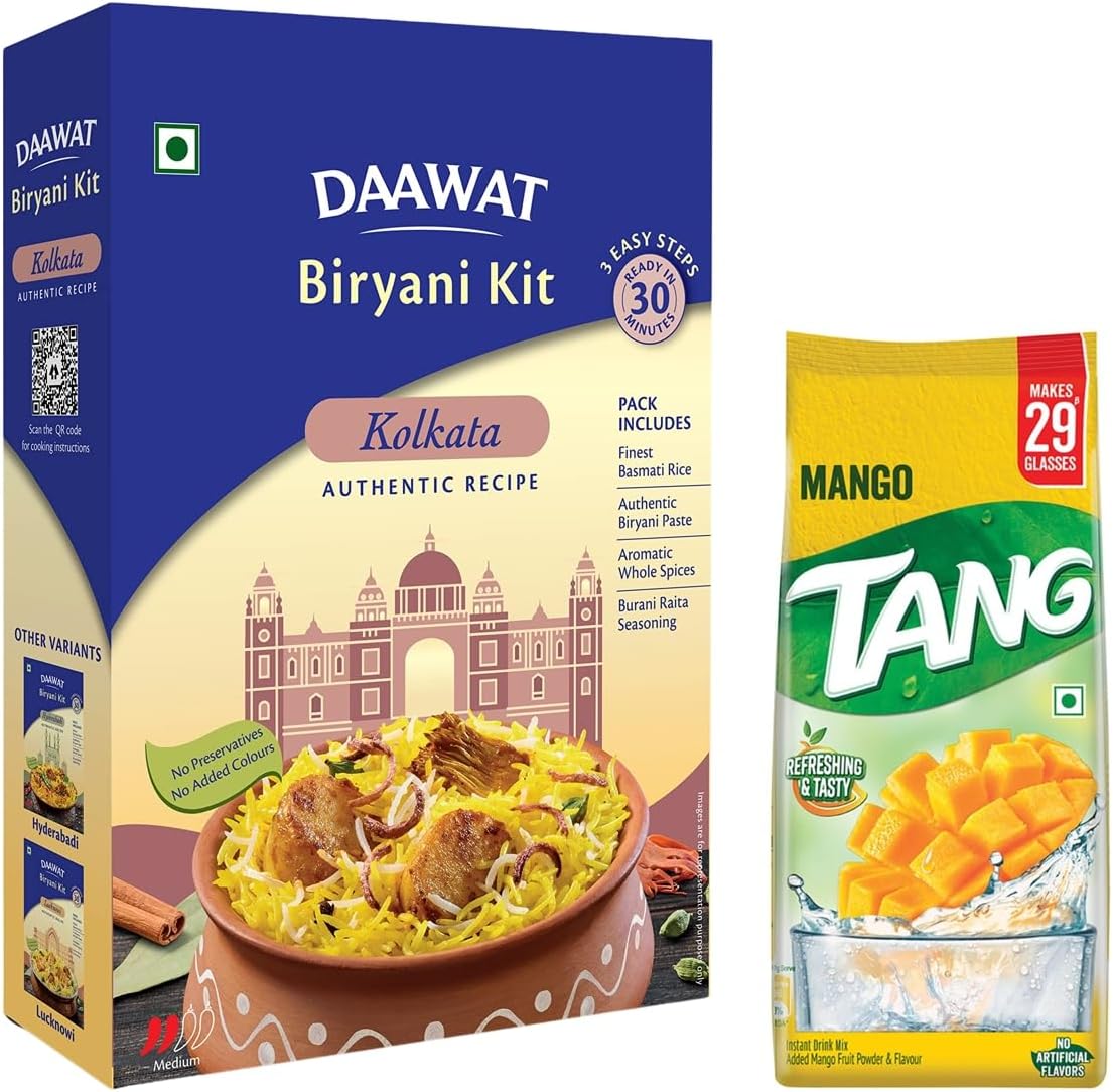 Tang Bakrid Special Kit : Instant Drink Mix, Mango, 500G With Daawat Kolkatas Biriyani Kit