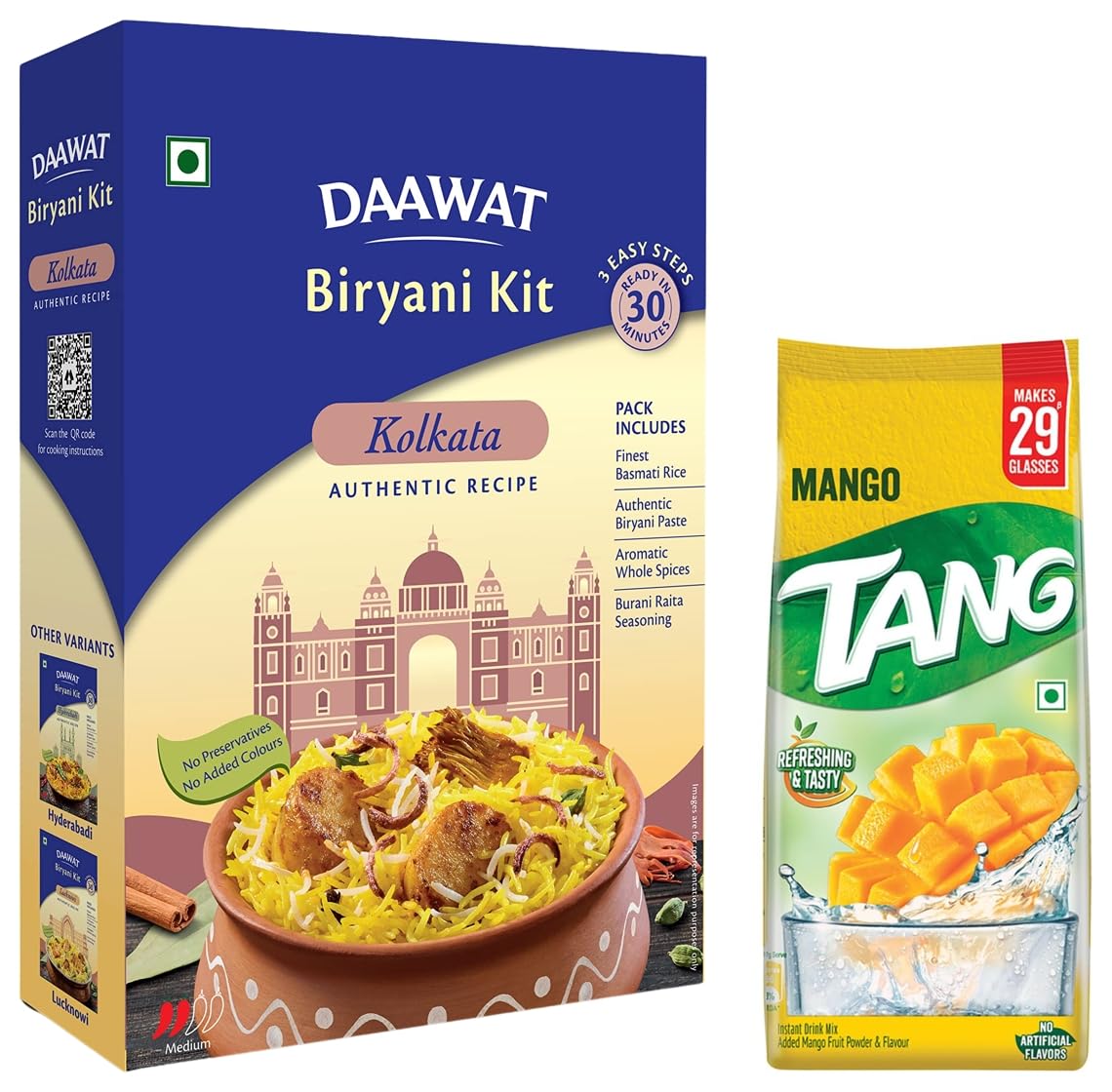 Tang Bakrid Special Kit : Instant Drink Mix, Mango, 500G With Daawat Kolkatas Biriyani Kit