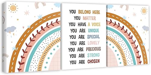 Miniatura 1 de Juego de 3 piezas de decoración de arco iris para el aula, pintura en lienzo de arco iris, inspirador, bohemio, artístico, decoración de pared para