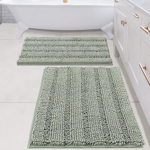 Miniatura 83 de H.VERSAILTEX Alfombras de baño antideslizantes extragruesas de felpilla a rayas 24" x 36" Absorbentes, antideslizantes, suaves, esponjosas