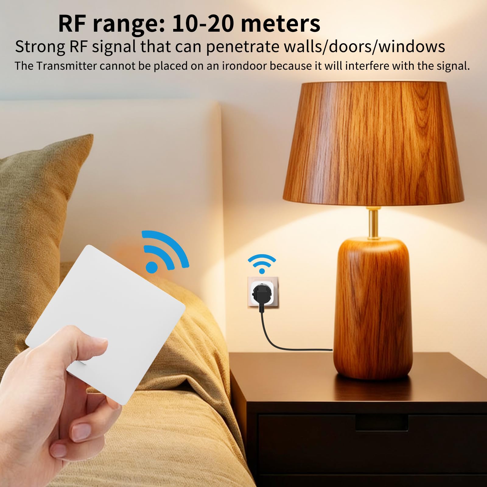 KADMOS Kit Prise Télécommandée et Interrupteur Sans Fil (Sans Pile), Interrupteur Cinétique Auto-alimenté 433MHz, 3500W, Commande à Distance pour Lampes et Appareils (Blanc, 2 Interrupteur + 1 Prise)