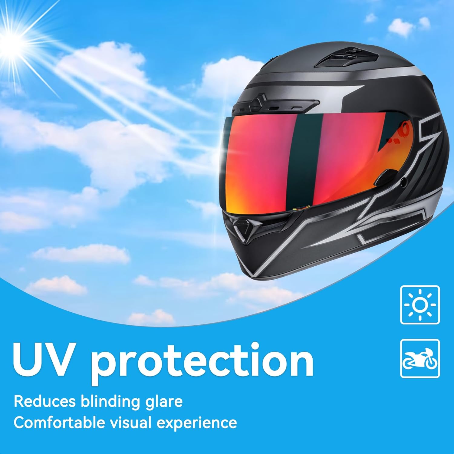 Qualifier Visor Vortex Helmet Face Shield for Bell Qualifier/Star/Vortex/RS-1/Revolver UV Protection RS-1 Motorcycle Helmet Visor (Gold Red)