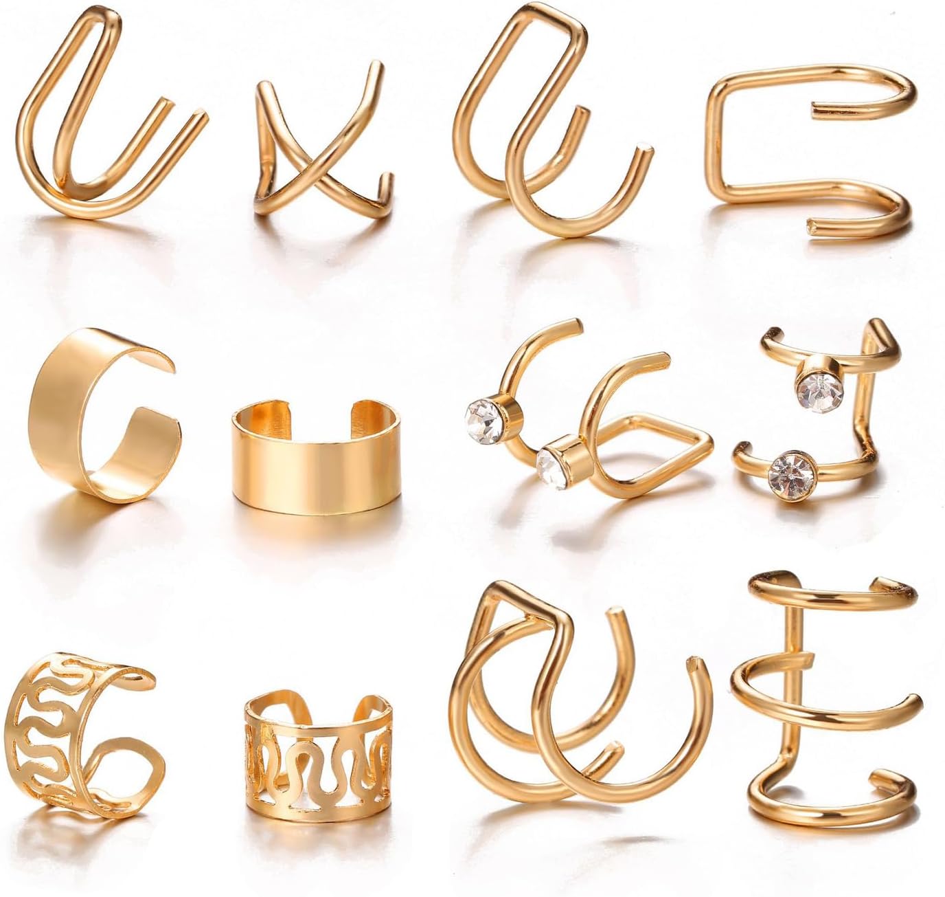 Latest Stylish 36 Pcs Combo Clip On Ear Cuff Earrings for Women Girls Men Punk Non-Piercing Cute Gold Silver Black Color Fake Cartilage Earrings