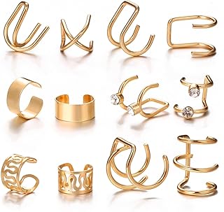 Latest Stylish 36 Pcs Combo Clip On Ear Cuff Earrings for Women Girls Men Punk Non-Piercing Cute Gold Silver Black Color Fake Cartilage Earrings