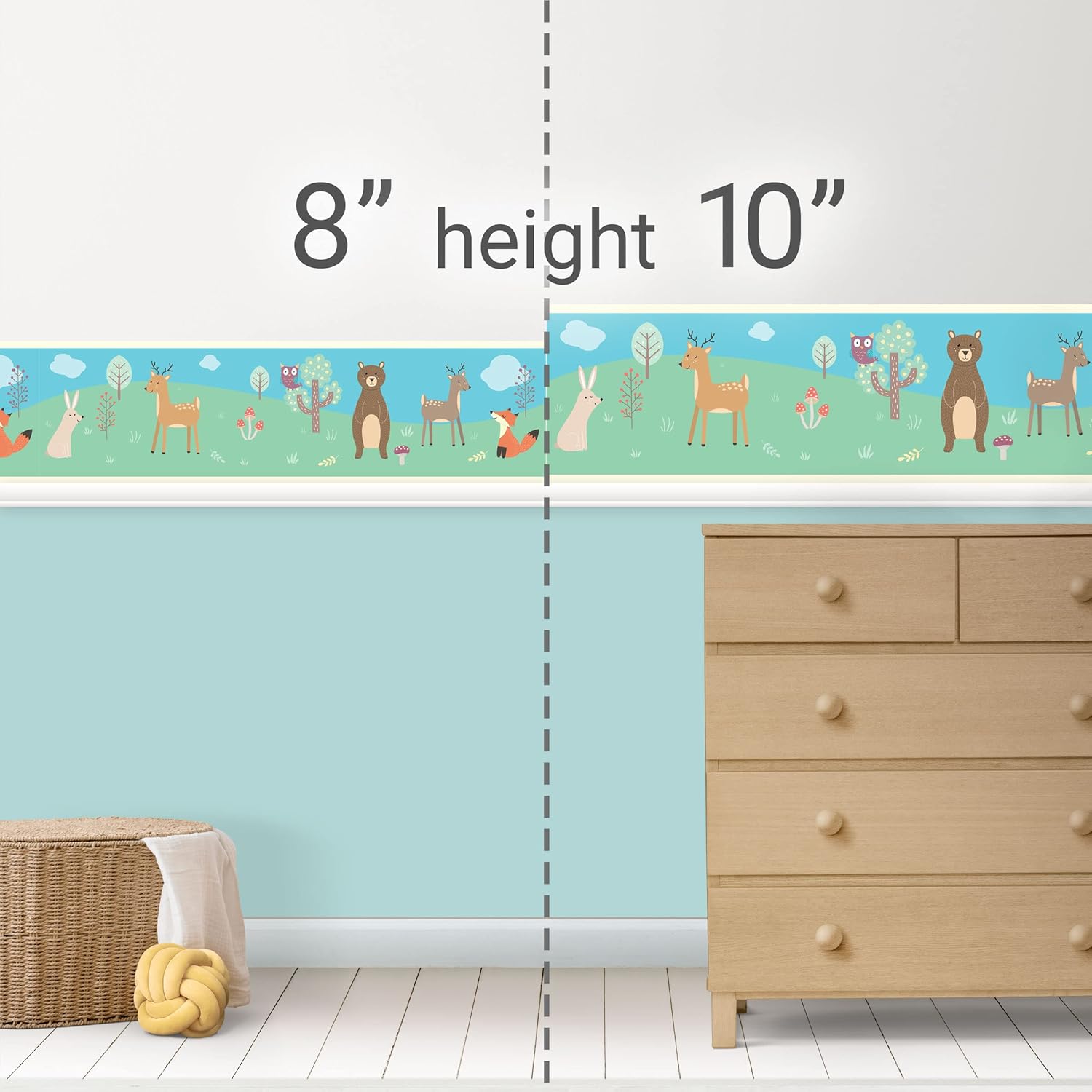 Grace & Gardenia Forest Animals Peel and Stick Wallpaper Border (Blue Green Tan, 8 inch)