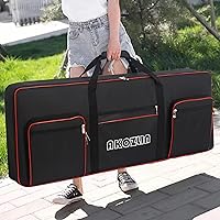 Vista 5 de AKOZLIN Funda para teclado de piano eléctrico de 61 teclas con correas ajustables y 5 bolsillos para accesorios de teclado, funda de teclado de 61