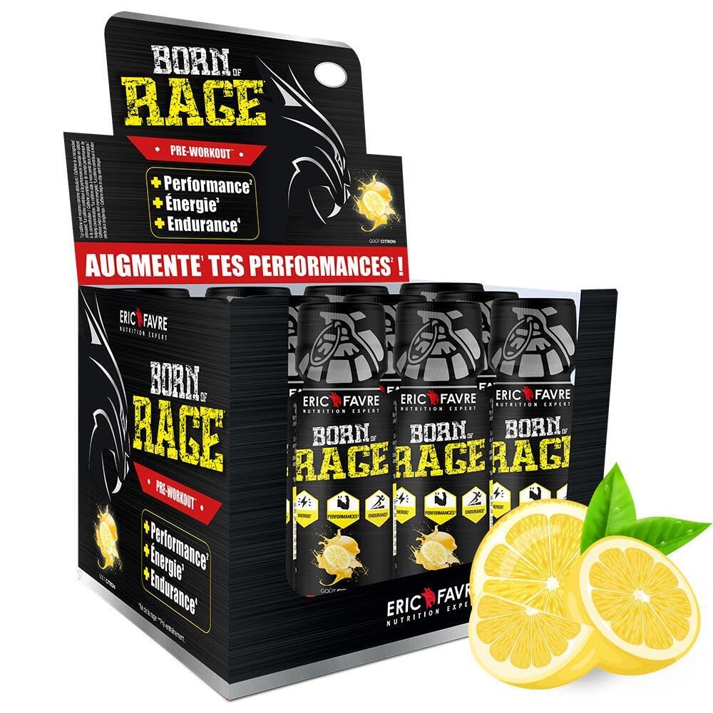 BORN OF RAGE SHOT PREWORKOUT - Énergie Instantanée - Booster Musculaire - Caféine Haute Teneur - Endurance & Performance - Display 12x50ml - Saveur Citron - Eric Favre