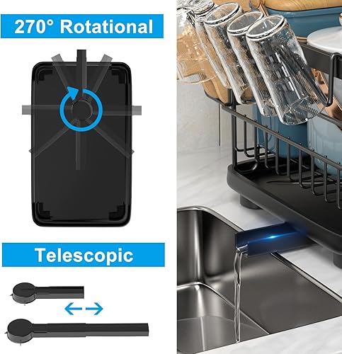 Miniatura 4 de Aonee - Escurridor de platos de 2 niveles con escurridor, soporte para cubiertos, soporte para tabla de cortar/portavasos y 3 ganchos para encimera
