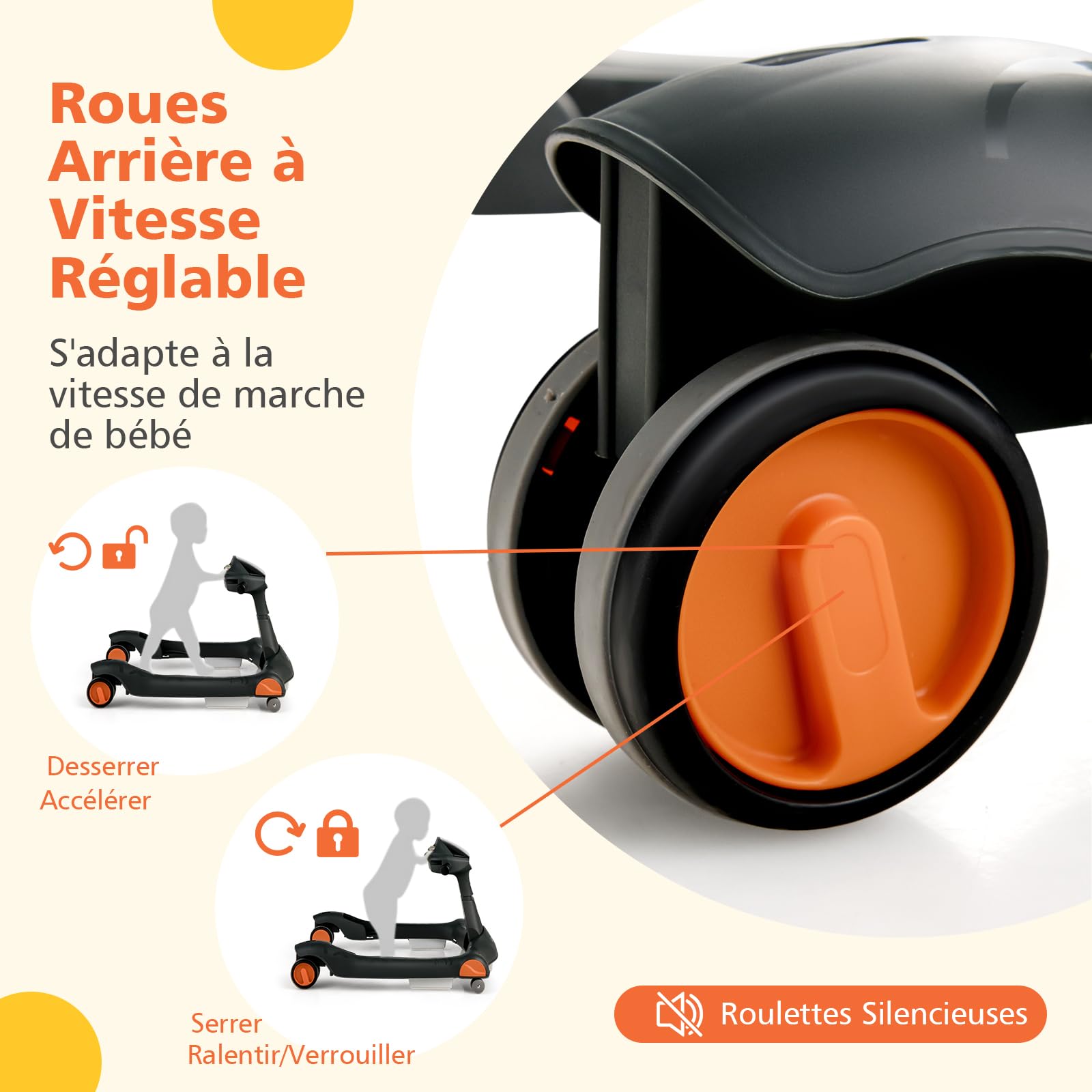 GOPLUS Trotteur Bébé Fille Garçon 6-18 Mois, Trotteur Marche Bébé Evolutif 2 en 1, Pousseur Pliable avec Lumière et Musique, Hauteur Réglable en 3 Positions, Coussin Amovible, Charge15KG (Noir)