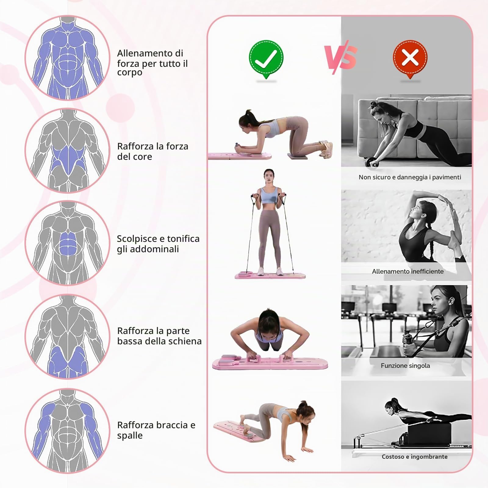 Pilates Reformer Machine Set & Pilates Board Equipment, 4-in-1 Portable Pilates Kit for Home with Ab Roller Resistance Bands, Better Me Full Body Workout System for Women
