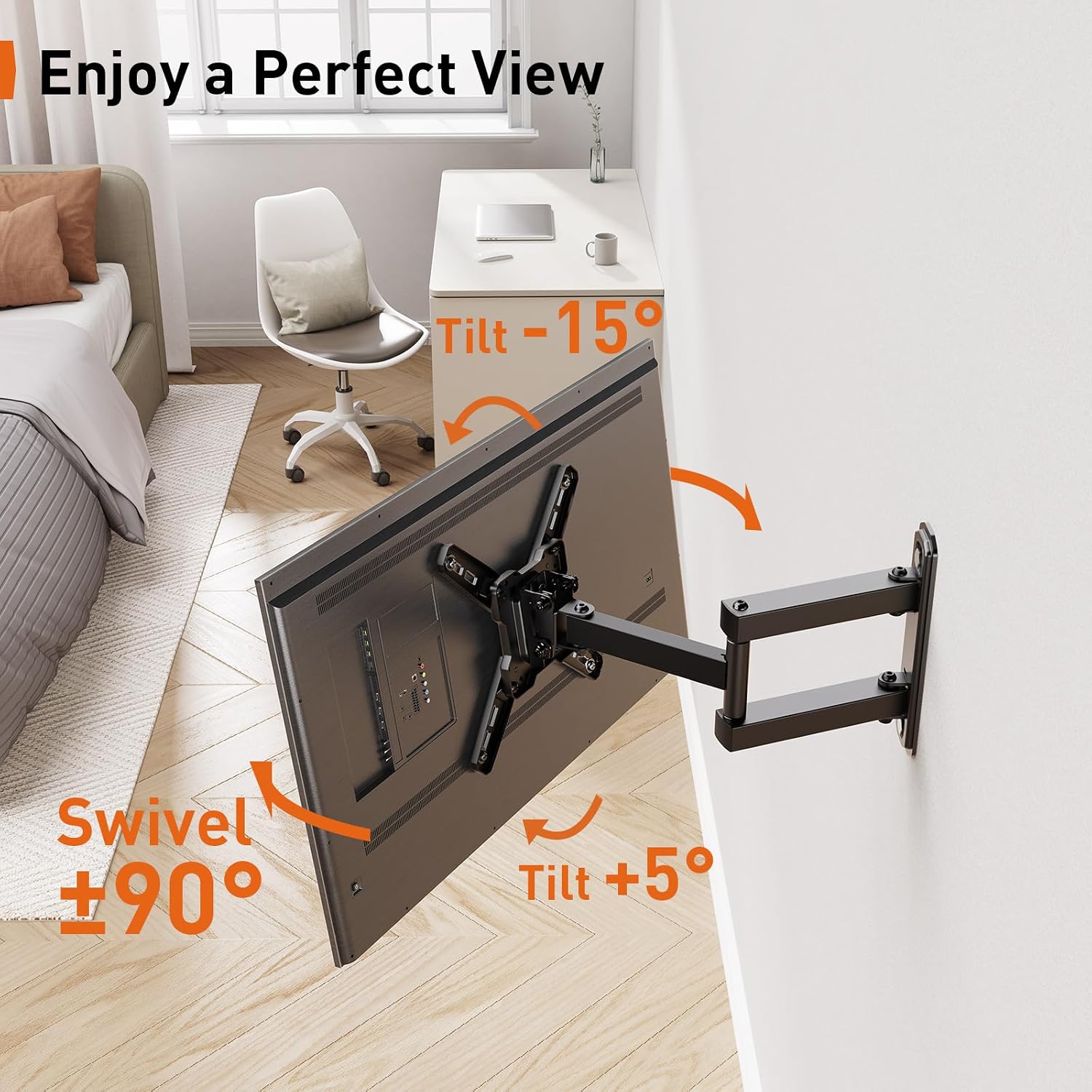 Perlegear Full Motion TV Wall Mount for 13-42 inch Flat or Curved TVs & Monitors up to 55 lbs, Wall Mount TV Bracket with Articulating Arm, Swivel, Tilt, Extension TV Mount, Max VESA 200x200mm, PGSF6