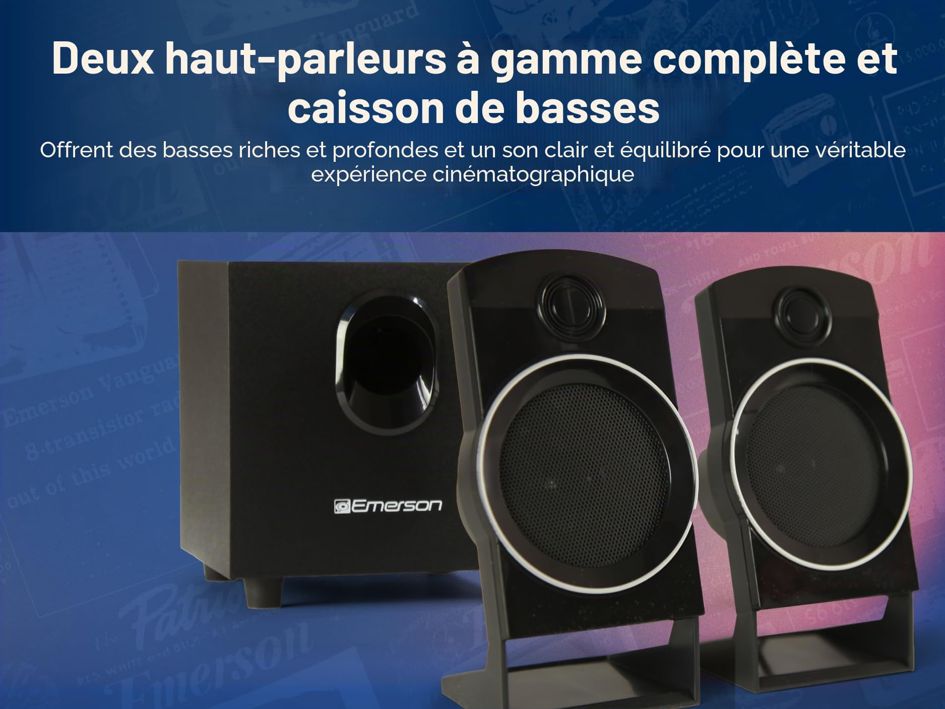 Emerson ED-8050 Système Home Cinéma 2.1 Canaux Lecteur DVD Son Surround Subwoofer Sortie HDMI Lecture USB Haut-Parleurs