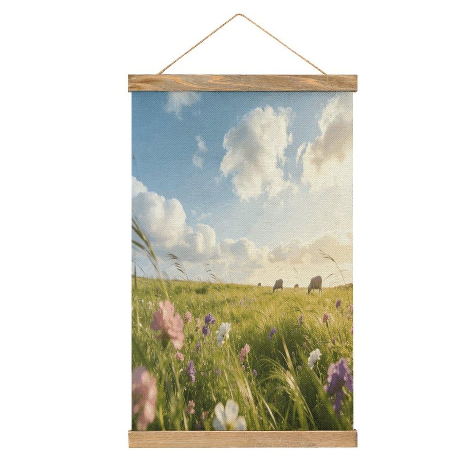 VstaDank Meadow Poster with Wooden Frame Hanger Art Painting Wall Decor Poster Wall Hanging Wooden Frame 13x20 Wood Poster Hanger for Photo Picture Art Canvas Print Artwork