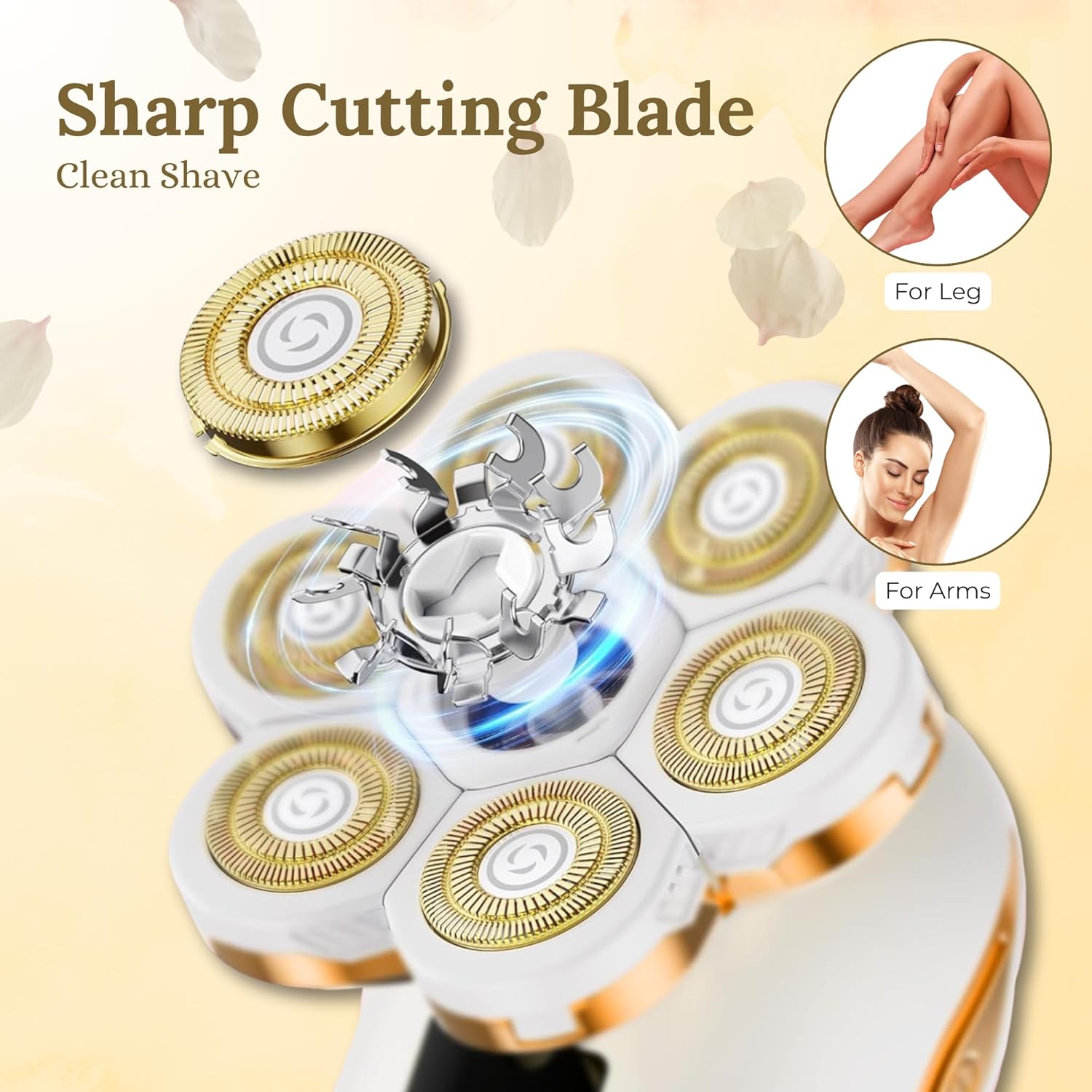 Amazing Women's Electric Shavers, 7D Presents for Women, Water-Resistant (Gold), Free and Simple Leg Hair Removal, Cordless Electric Shaver with Detachable Head - Image 2