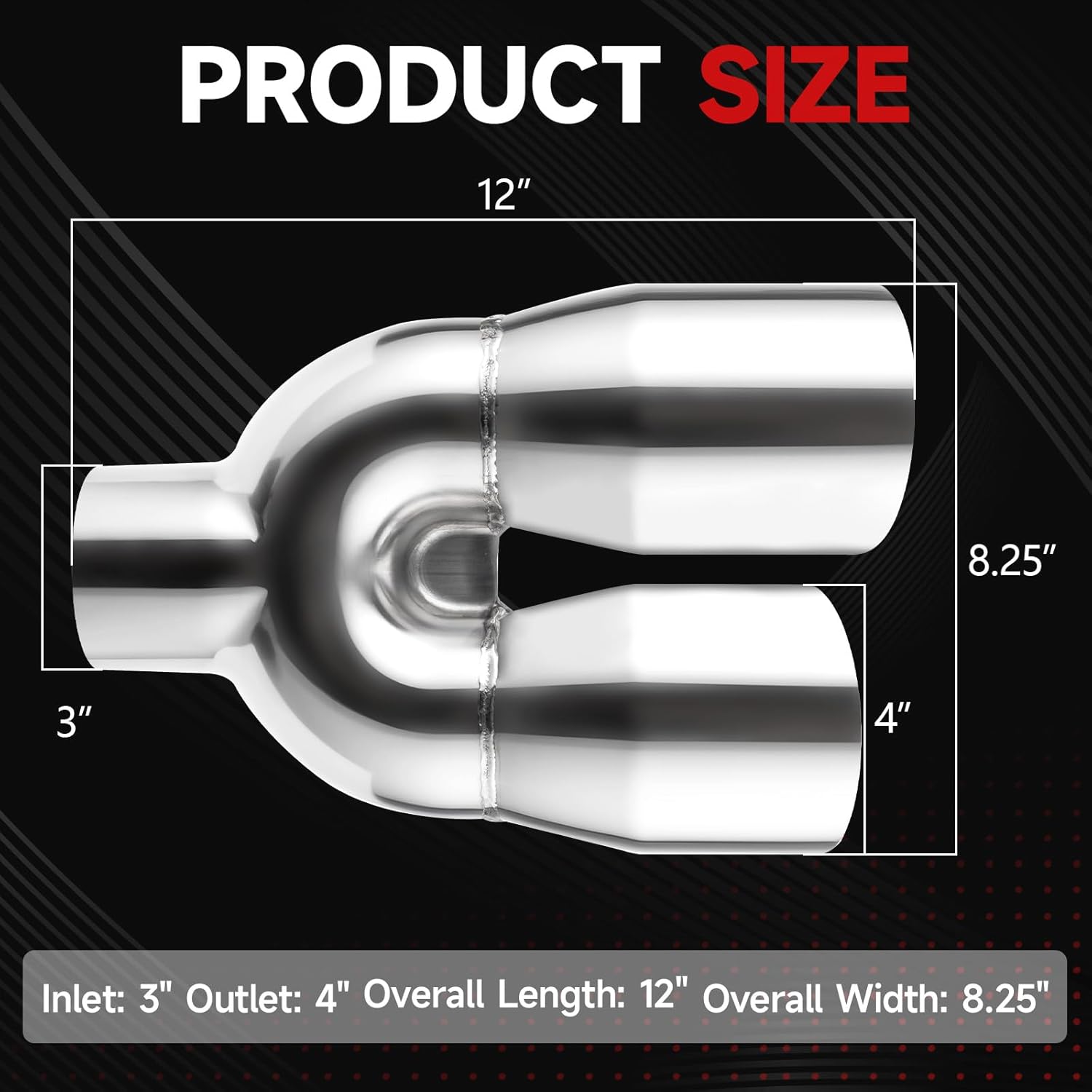 LCGP Dual Exhaust Tip 3 inch Inlet 4 inch Outlet 12" Length Universal Polished 304 Stainless Exhaust Tip Tailpipe for Car Truck Double Wall Weld-on Angle Cut (Left)