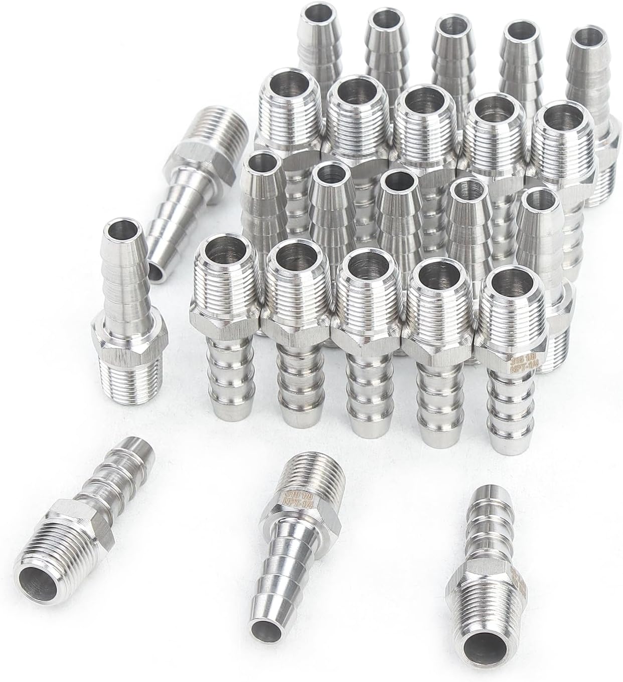LTWFITTING Bar Production Stainless Steel 316 Barb Fitting Coupler/Connector 1/4" Hose ID x 1/8" Male NPT Air Fuel Water(Pack of 25)
