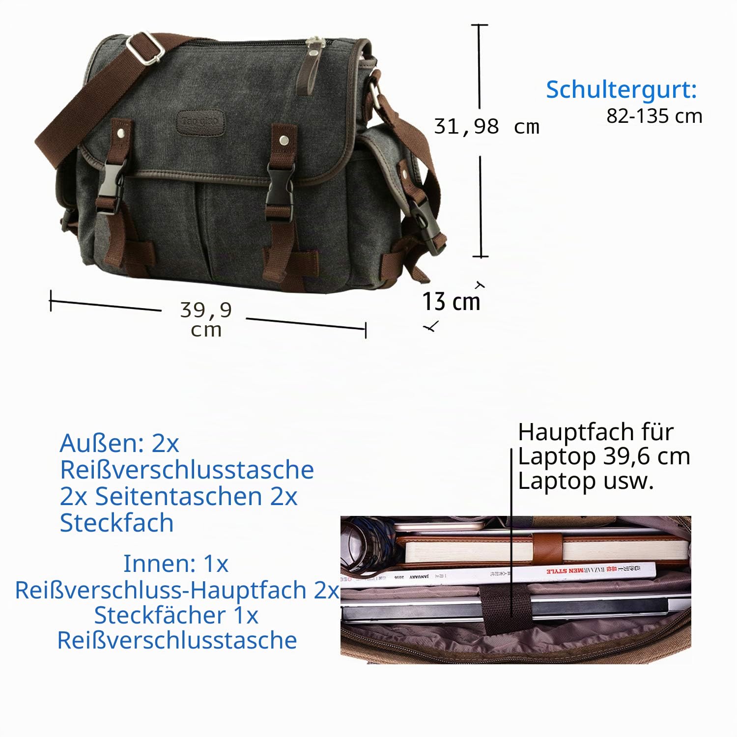 [Aktualisiert] Vintage Canvas Messenger Bag Große Buch Laptop Umhängetasche Frauen Männer Neu
