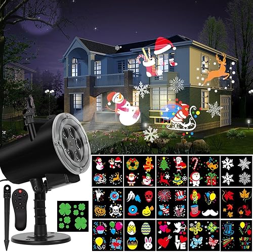 Luces de proyector de Navidad de Halloween, luz LED de proyector con 16 patrones de deslizamiento, IP65, impermeable, para interiores y exteriores,