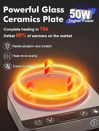 Miniatura 2 de Calentador de taza de café, calentador de tazas de 50 W para escritorio, calentador de taza de café, calentamiento rápido, placa calentadora de