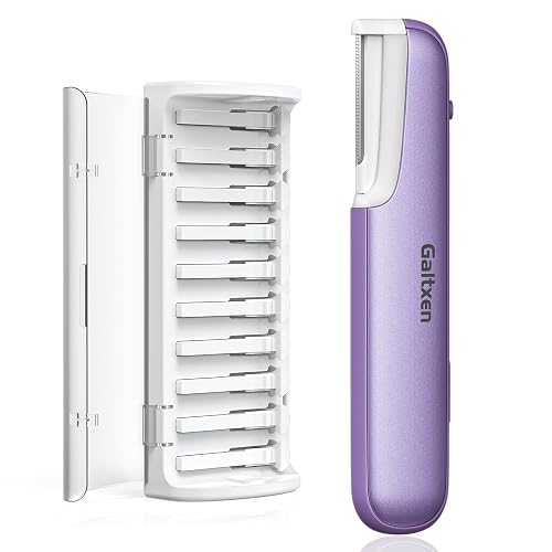 Galtxen Dermaplaning Tool for Women - Facial Exfoliation & Peach Fuzz Hair Removal with Rechargeable Sonic Edge Technology, 10 Refill Blades - Purple