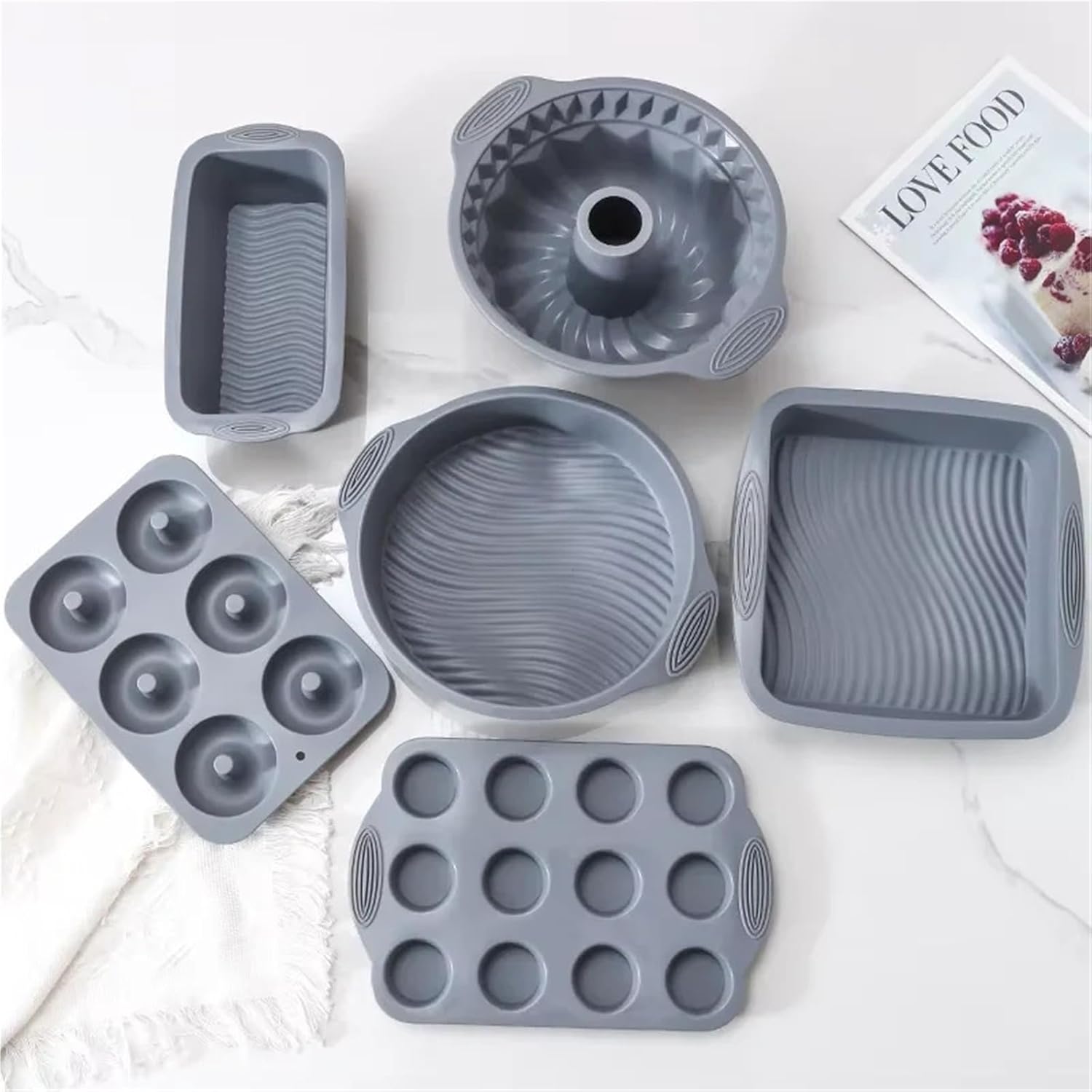 Gray Silicone Baking Pan for Cakes, Muffins, and Bread, Reusable Oven Form for Pastry and Loaves, Flexible Bakeware for Home Kitchen(FD-002-Gray)