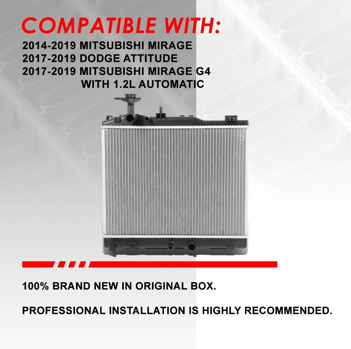 Auto Dynasty Radiator Compatible with 2014-2019 Dodge Attitude Mitsubishi Mirage / G4 1.2L AT, DPI 13469 Factory Style 1-Row Cooling Radiator, Aluminum Core