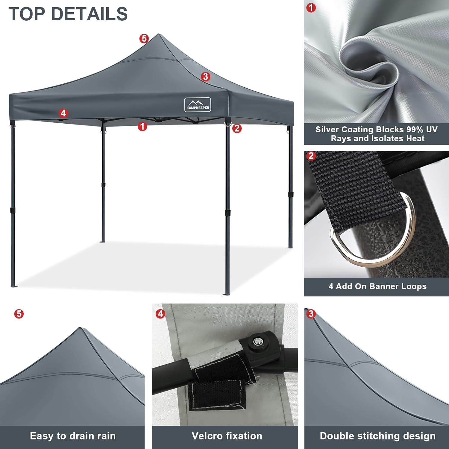 KAMPKEEPER 10x10 Pop Up Canopy with Mosquito Netting,Instant Outdoor Screen Tent(Khaki) Canopy Replacement Top (Dark Grey)