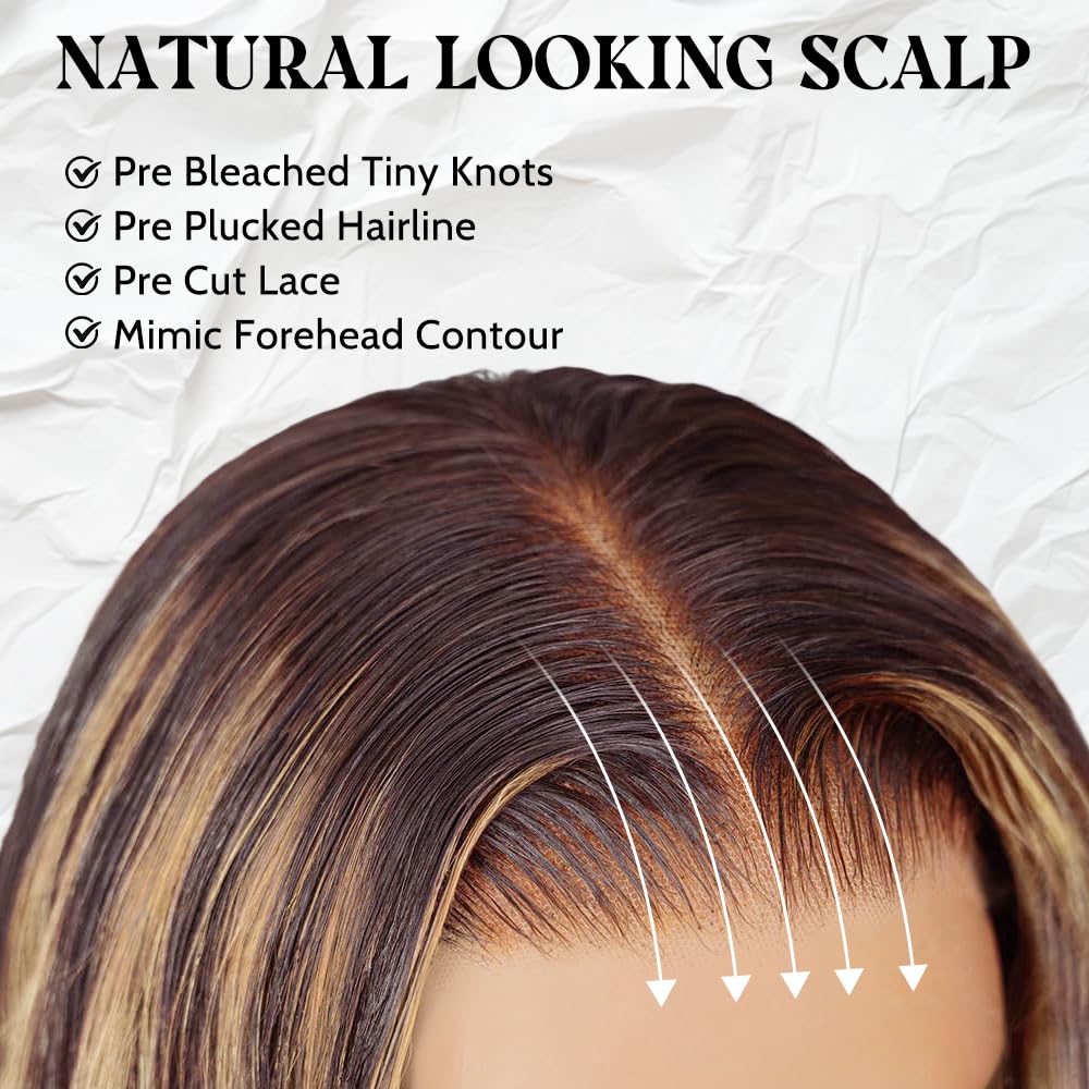 LZGYE 24Inch Ombre Lace Front Wig Human Hair 220% Density 4/27 Highlight Wig Human Hair Pre Everything 7x5 Highlight Body Wave Wigs Balayage Glueless Wig Blonde Highlight Wig For Women