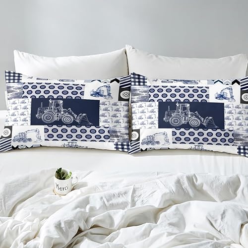 Miniatura 8 de Juego de edredón de construcción para niños, tamaño matrimonial, juego de ropa de cama para niños, diseño de caricaturas, automóvil, excavadora,