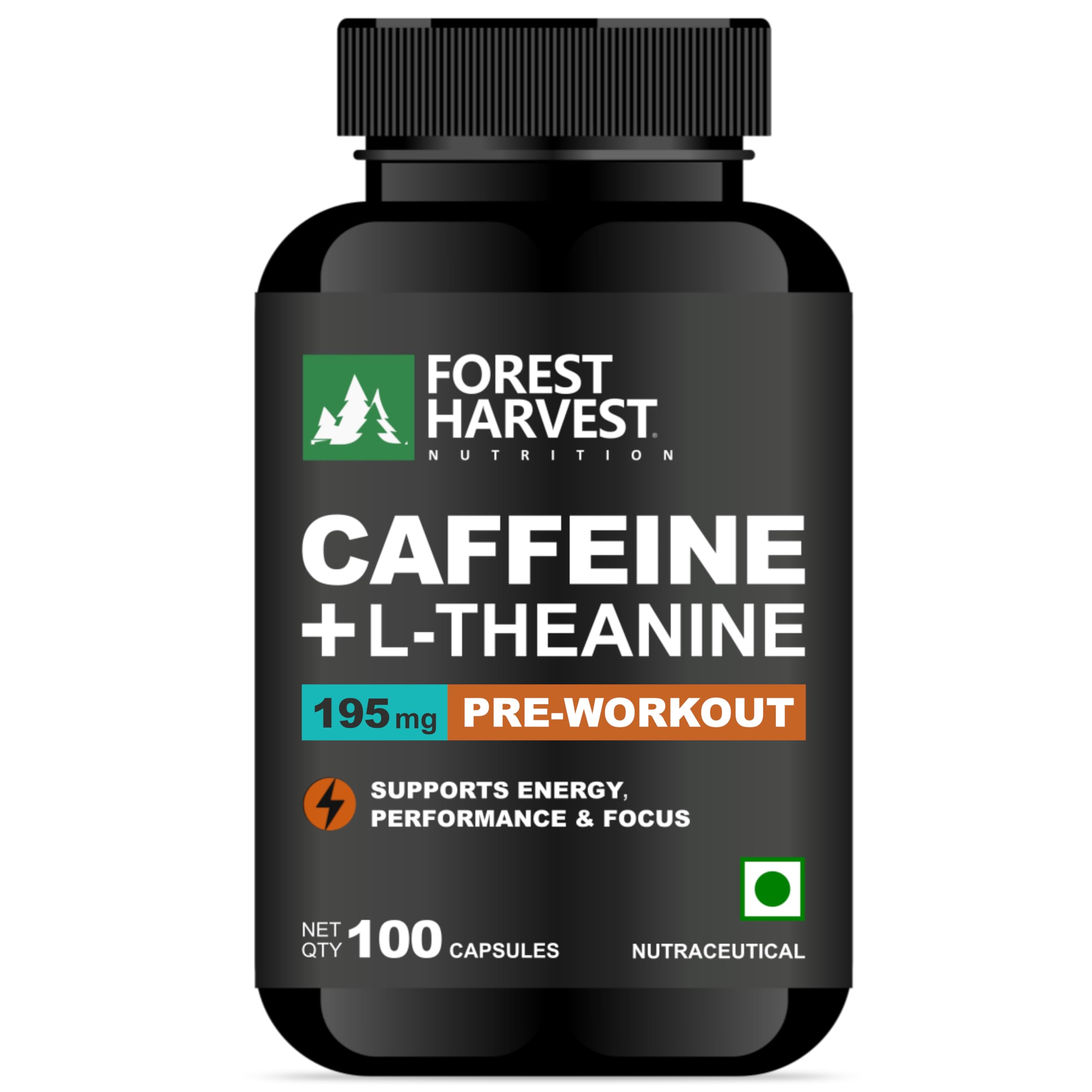 Forest Harvest Natural Caffeine with L-Theanine | 100 Veg Capsules | precision dosing, clean, synergistic formulation | Natural Focus & Energy Support | Caffeine 95mg + L-Theanine 100mg Per Serving-image-7