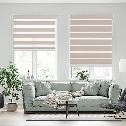 Miniatura 7 de Blinhdome Zebra - Persianas y persianas sin cordones con diseño de cebra, enrollables, opacas, oscurecimiento de la habitación, control de luz de