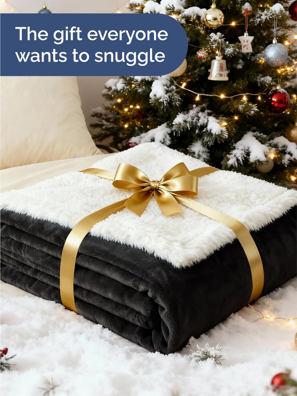 Sherpa Fleece Blanket Throw Size - Reversible Sherpa Fleece Throw Blanket - Super Soft Double Sided for Bed, Sofa, Couch - Thick, Warm, and Plush - Luxurious Bedding for Winter - Black, 50" x 60"