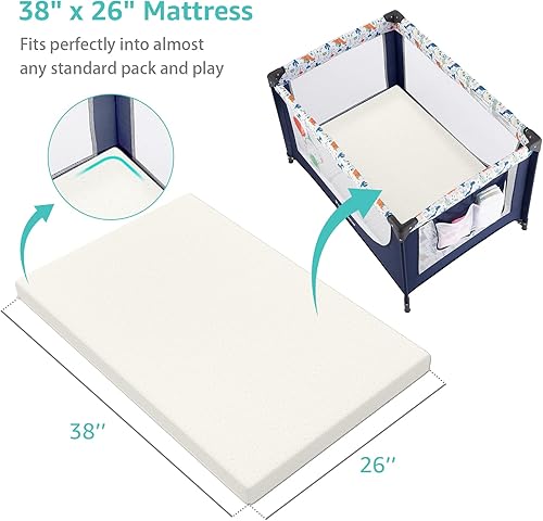 Miniatura 2 de YENING Colchón de bambú Pack and Play, transpirable, 38 x 26 pulgadas, impermeable, colchón de bebé para Pack N Play, cubrecolchón impermeable con
