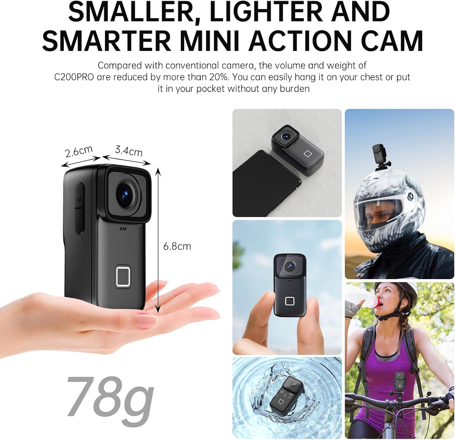 SJCAM Waterproof Action Camera 4K 30M Underwater POV Vlogging Camera HDR  SIX-AXIS Stabilization,Wide FOV,Touch Screen, 5G WiFi Living Stream  (C200Pro),Gifts : Amazon.sg: Electronics