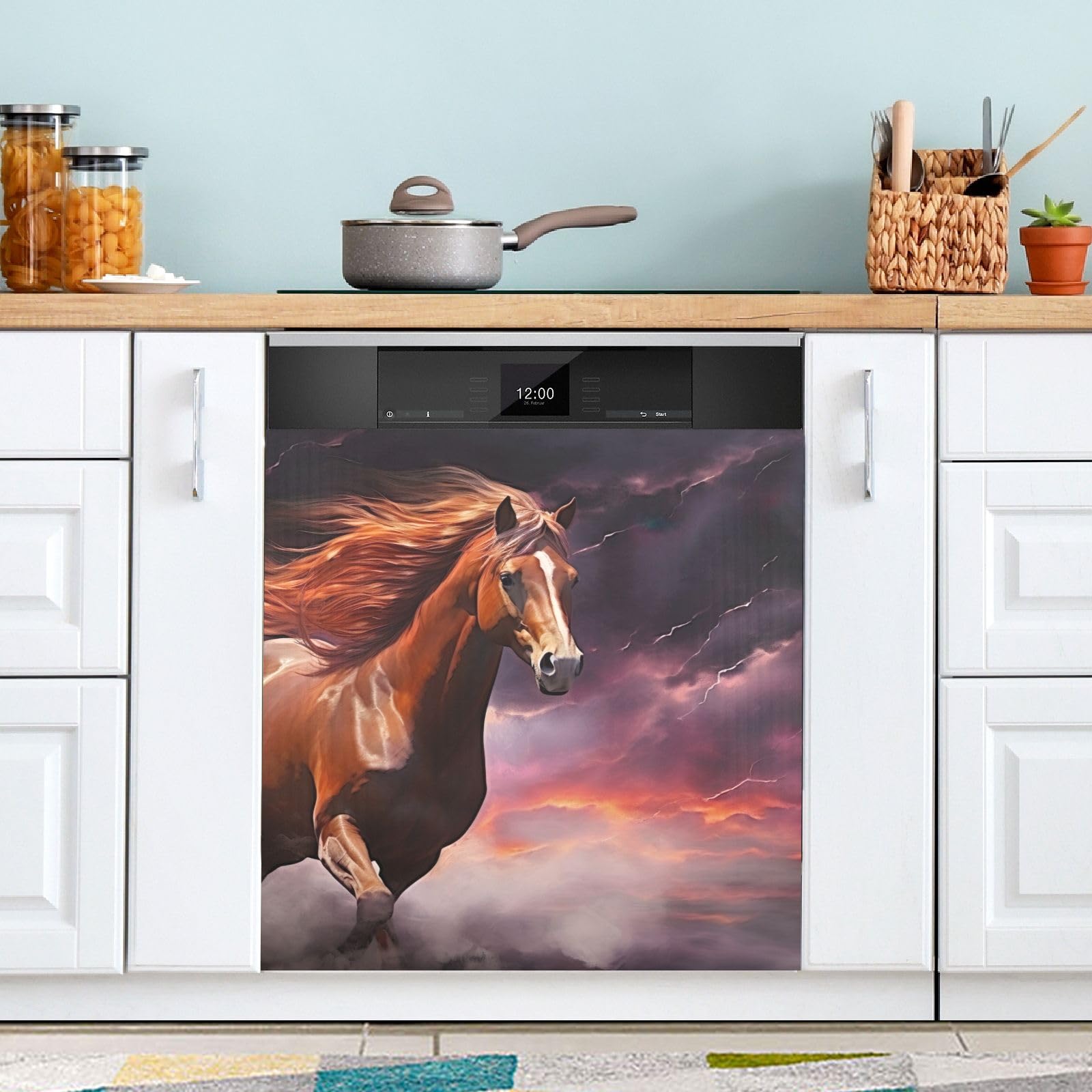 Magnetische Kühlschrank-Türabdeckung Mit Bauernhofpferd & Sonnenblumen | Küchendekoration Im Landhausstil, Wasserfest & Leicht Zu Reinigen