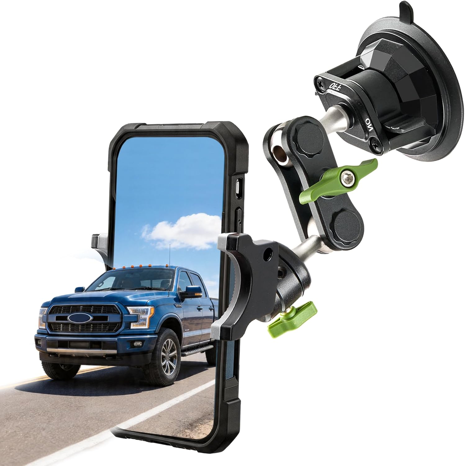Heavy Duty Phone Mount for Truck, Suction Cup Windshield Car Phone Holder, Ultra-Durable Mteal Car PhoneHolder for F- 150 RAM Silverado Kenworth Peterbilt Freightliner, 360° Anti-Shake Car Phone Mount